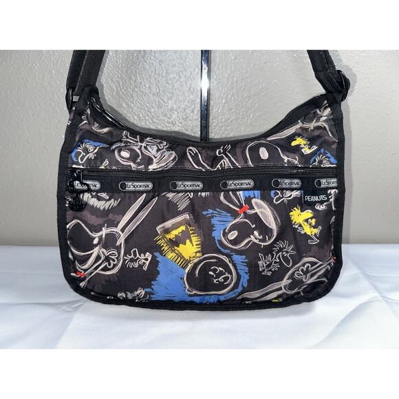 LeSportSac Snoopy Peanuts Sketch Classic Hobo Black Nylon Crossbody Bag - Picture 2 of 16